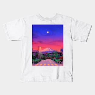 Yellow fuji moon at night Kids T-Shirt